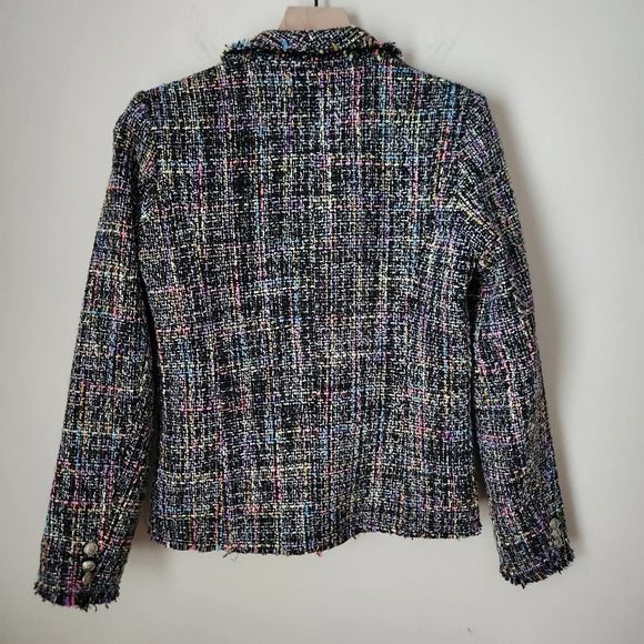 Vici | Multi Colored Fringe Raw Edge Double Breasted Tweed Blazer - Size M - Picture 6 of 11